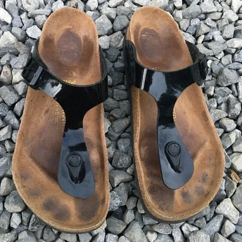 Birkenstock Gizeh Black Patent Leather Sandals 37